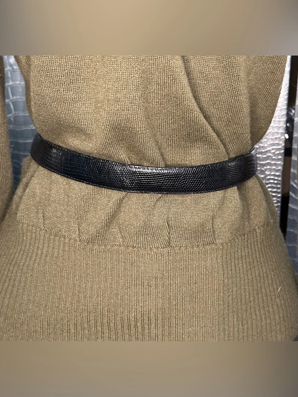 Dicelli Vintage Black Genuine Lizard Belt with Gold Buckle